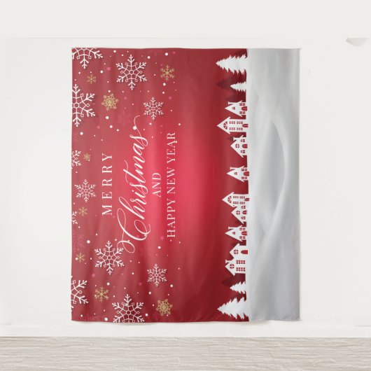 Merry Christmas and Happy New Year backdrop Wandkleed (Voorkant)