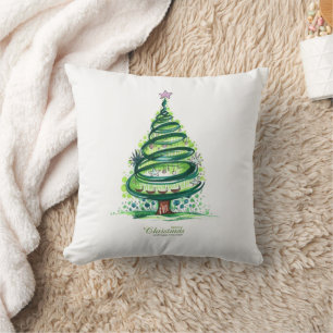 Merry Christmas and Happy New Year Christmas Tree Kussen