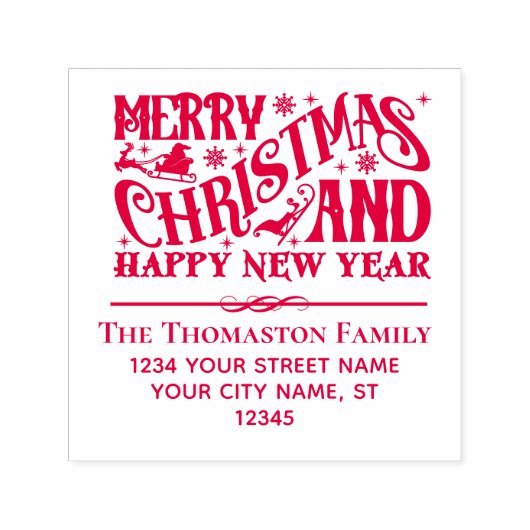 Merry Christmas and Happy New Year Name Address Zelfinktende Stempel (Design)