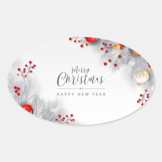 Merry Christmas And Happy New Year Ovale Sticker (Voorkant)