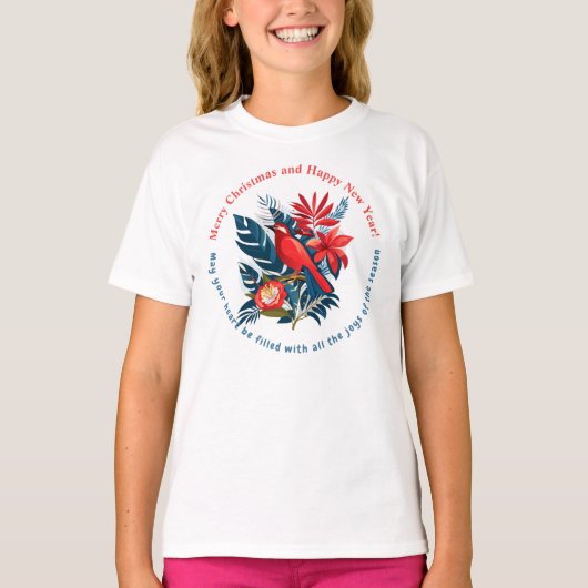 Merry Christmas and Happy New Year! Red Bird BOHO T-shirt (Voorkant)