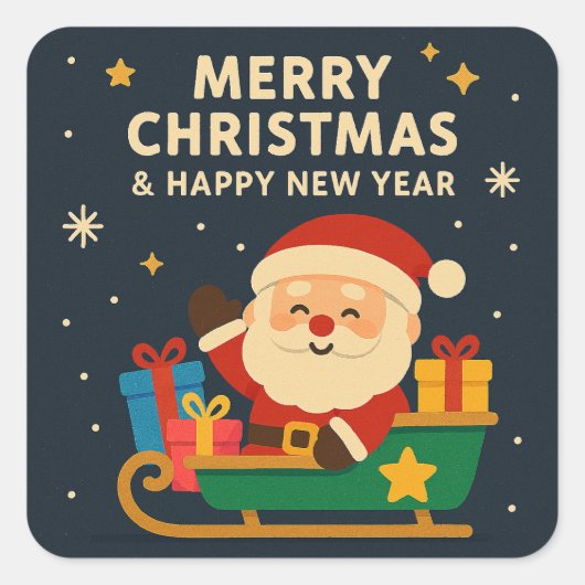 Merry Christmas and Happy New Year - Santa Vierkante Sticker (Voorkant)