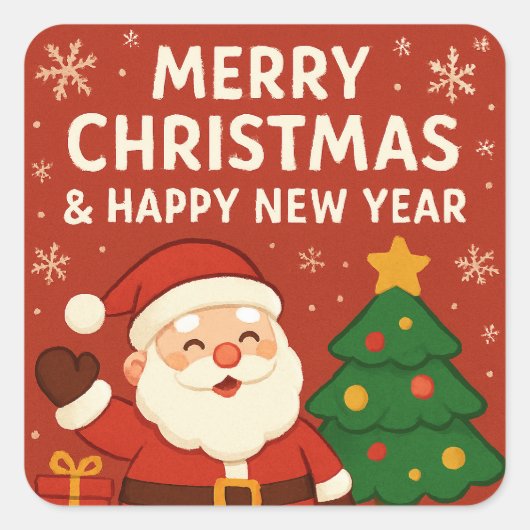 Merry Christmas and Happy New Year - Santa Vierkante Sticker (Voorkant)