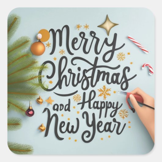 merry Christmas and happy new year Vierkante Sticker (Voorkant)