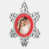 Merry Christmas and Married Photo Tin Sneeuwvlok Ornament (Rechts)