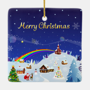 Merry Christmas and Rainbow Santa Keramisch Ornament