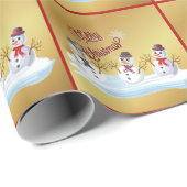 Merry Christmas and snowmen on faux gold Cadeaupapier (Rol Hoek)