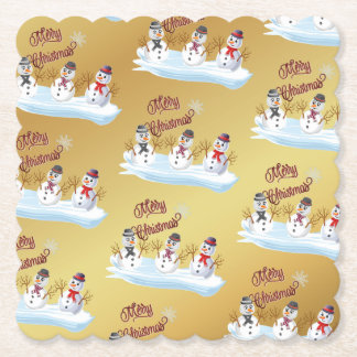 Merry Christmas and snowmen on faux gold Kartonnen Onderzetters