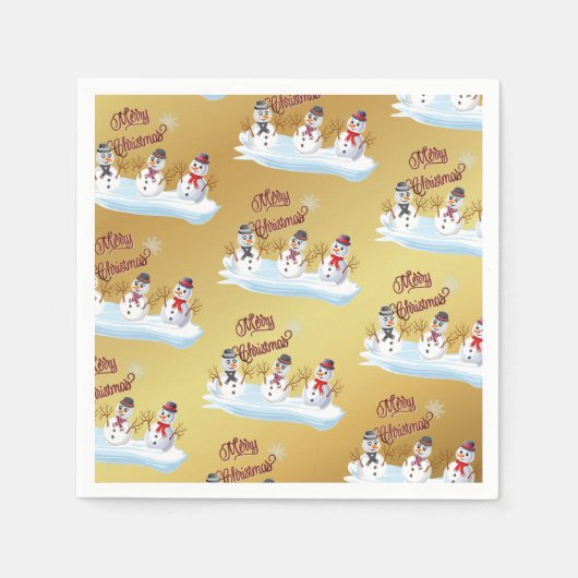 Merry Christmas and snowmen on faux gold Servet (Voorkant)