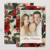 Merry Christmas Anemone Floral Background holiday  Feestdagenkaart (Voorkant / Achterkant)