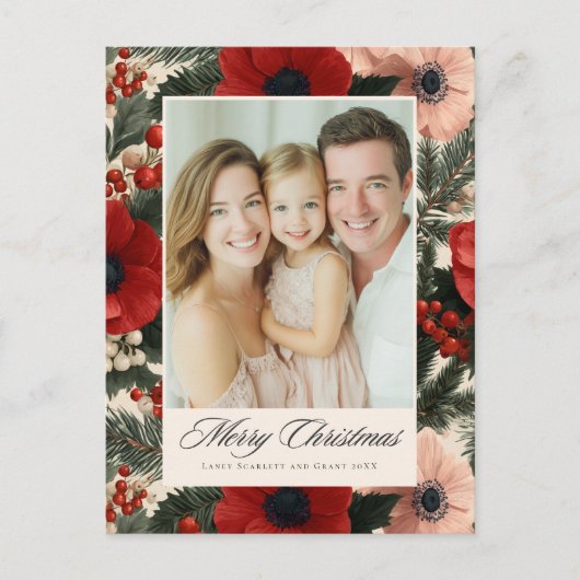 Merry Christmas Anemone Floral Background holiday Feestdagenkaart (Voorkant)