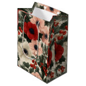 Merry Christmas Anemone Floral Background holiday  Medium Cadeauzakje (Voorkant Gekanteld)