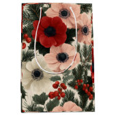 Merry Christmas Anemone Floral Background holiday  Medium Cadeauzakje (Voorkant)