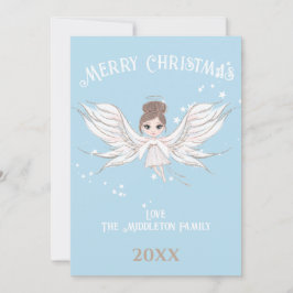Merry Christmas Angel Donker Haar Blauw Feestdagenkaart
