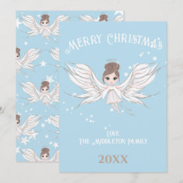 Merry Christmas Angel Donker Haar Blauw Feestdagenkaart