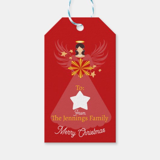 Merry Christmas Angel Rood Gepersonaliseerde naam  Cadeaulabel (Voorkant)