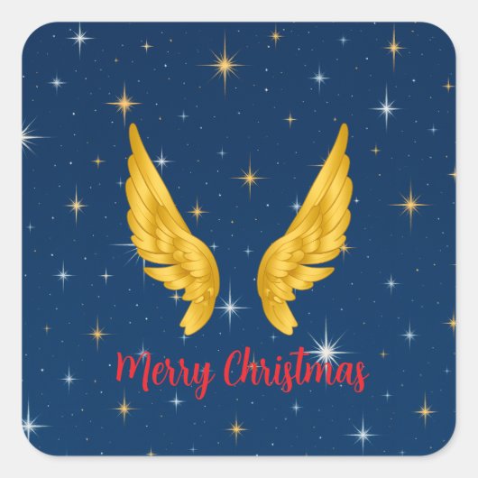 Merry Christmas Angel Wings Vierkante Sticker (Voorkant)