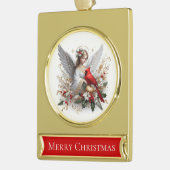 Merry Christmas – Angel with Cardinal Verguld Banner Ornament (Links)
