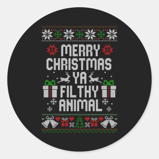 Merry Christmas Animal Filthy Ya Xmas Pajama Long Ronde Sticker (Voorkant)