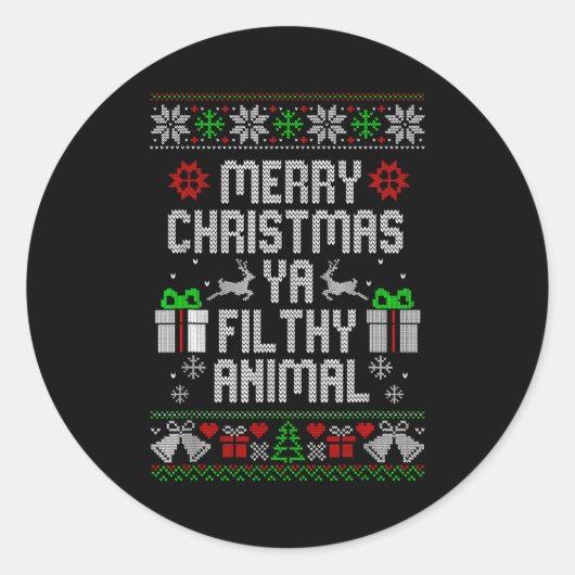 Merry Christmas Animal Filthy Ya Xmas Pajama  Ronde Sticker (Voorkant)