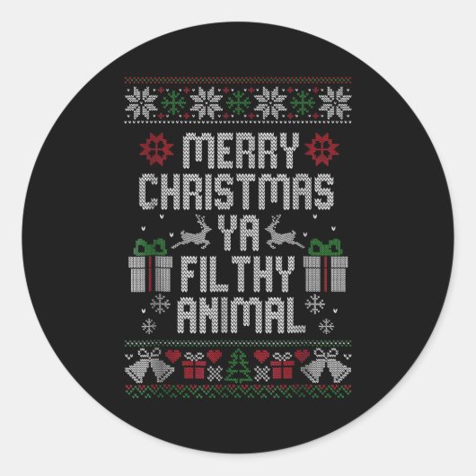Merry Christmas Animal Filthy Ya Xmas Pajama  Ronde Sticker (Voorkant)