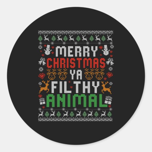 Merry Christmas Animal Filthy Ya Xmas Pajama Shirt Ronde Sticker (Voorkant)