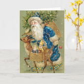 Merry Christmas, Antique Card, Santa and Reindeer Kaart (Gele Bloem)