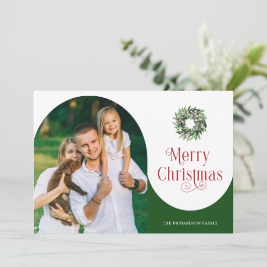 Merry Christmas Arch Fotobericht Groen Feestdagenkaart (Staand voorkant)