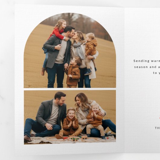 Merry Christmas Arch Multi Photo Gallery Family Drieluik Kaart (Binnenzijde eerst)