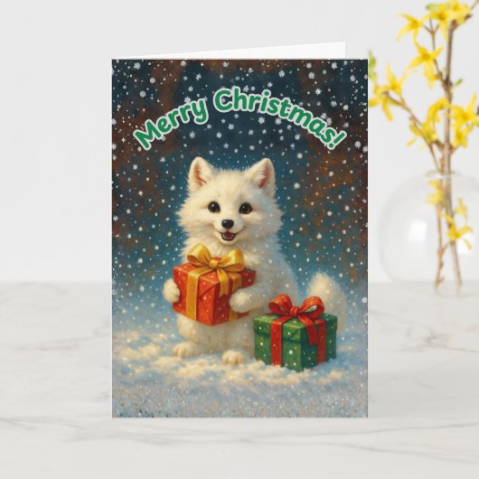 Merry Christmas - Arctic Fox Gift Card Kaart (Gele Bloem)