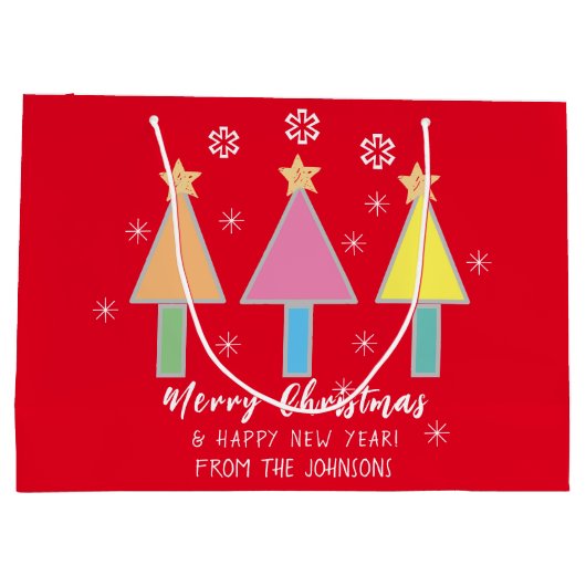 Merry Christmas Art familienaam Modern Cool Schatt Groot Cadeauzakje (Achterkant)