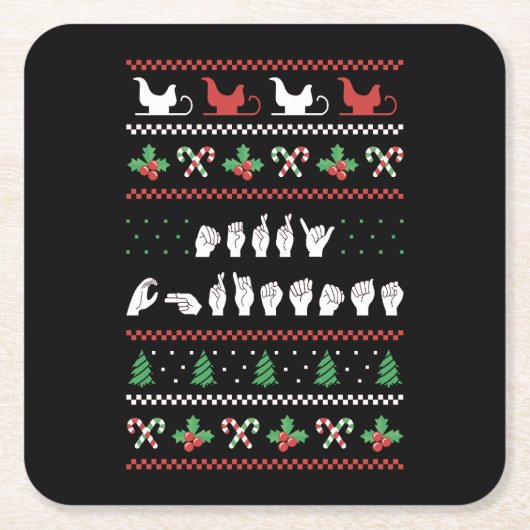 Merry Christmas - ASL Amerikaanse Gebarentaal I Kartonnen Onderzetters (Voorkant)
