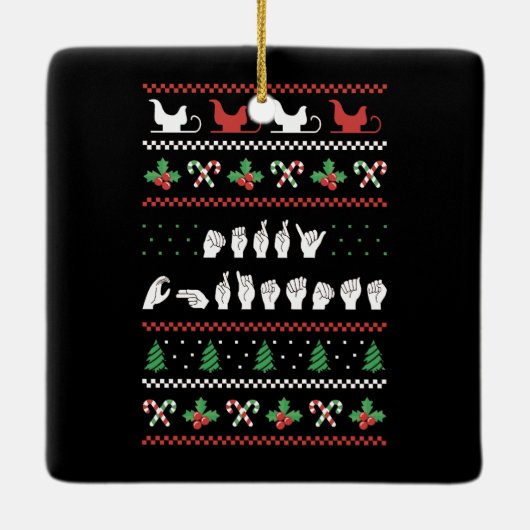 Merry Christmas - ASL Amerikaanse Gebarentaal I Keramisch Ornament (Achterkant)