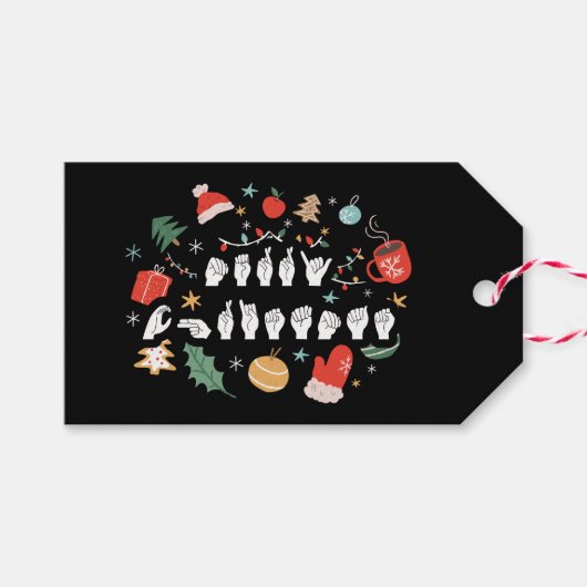 Merry Christmas - ASL Amerikaanse Gebarentaal III Cadeaulabel (Voorkant (Horizontaal))