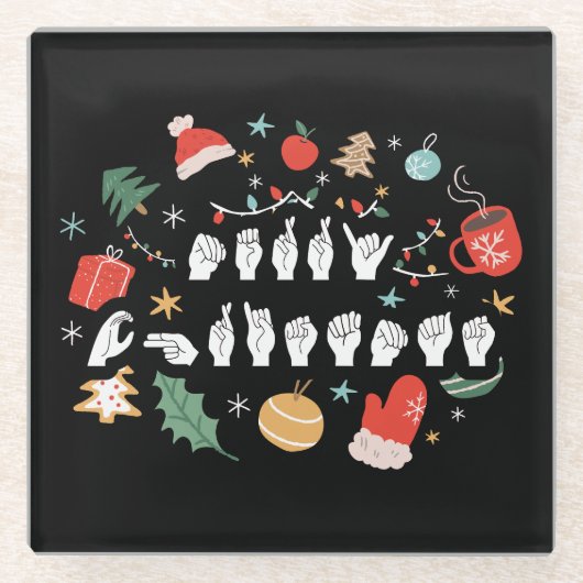 Merry Christmas - ASL Amerikaanse Gebarentaal III Glazen Onderzetter (Voorkant)