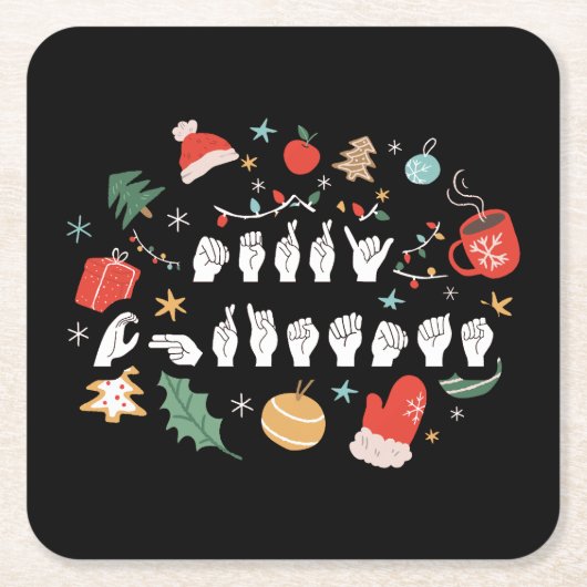 Merry Christmas - ASL Amerikaanse Gebarentaal III Kartonnen Onderzetters (Voorkant)