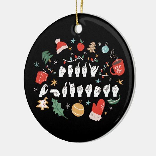 Merry Christmas - ASL Amerikaanse Gebarentaal III Keramisch Ornament (Links)