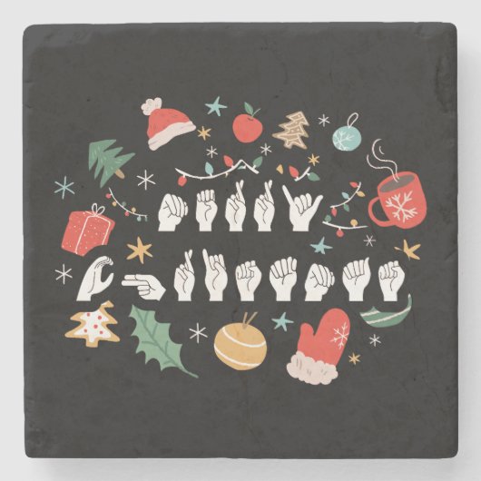 Merry Christmas - ASL Amerikaanse Gebarentaal III Stenen Onderzetter (Voorkant)