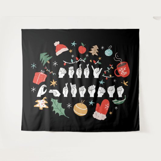 Merry Christmas - ASL Amerikaanse Gebarentaal III Wandkleed (Voorkant (horizontaal))