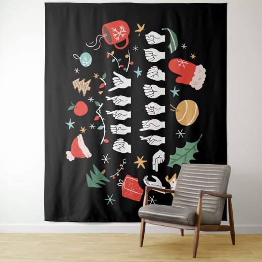 Merry Christmas - ASL Amerikaanse Gebarentaal III Wandkleed (In situ)