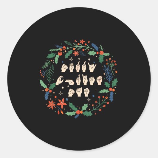 Merry Christmas Asl Sign Language Deaf Sped Women Ronde Sticker (Voorkant)