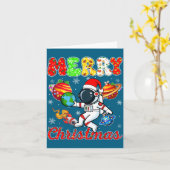 Merry Christmas Astronaut Santa Hat Snowflakes Tre Kaart (Gele Bloem)
