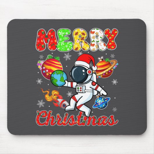 Merry Christmas Astronaut Santa Hat Snowflakes Tre Muismat (Voorkant)