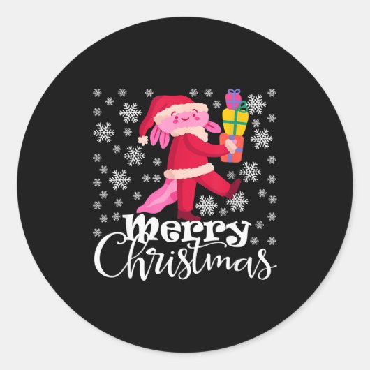 Merry Christmas Axolotl Funny Christmas Snowflakes Ronde Sticker (Voorkant)