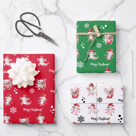 Merry Christmas Axolotl Santa Wrapping Paper Sheet (Voorkant)