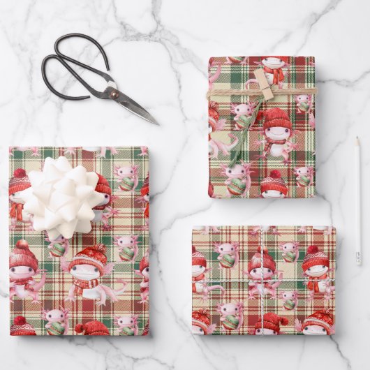 Merry Christmas Axolotl Wrapping Paper Sheet (Voorkant)