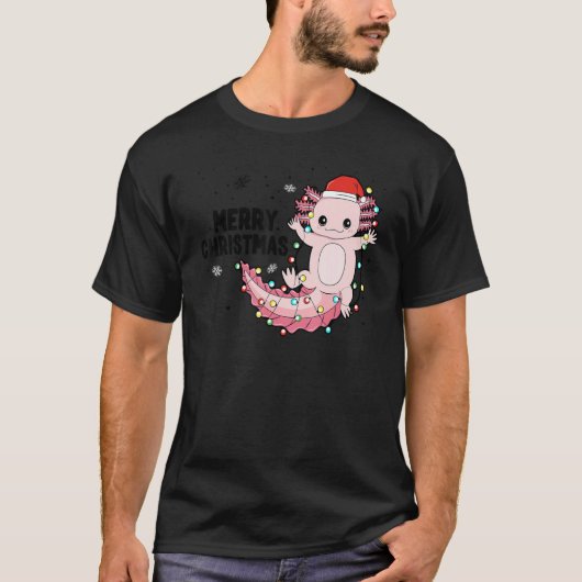 Merry Christmas Axolotl Xmas Lights Salamander T-shirt (Voorkant)