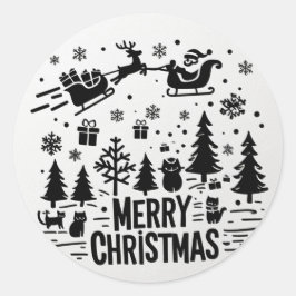 MERRY CHRISTMAS b&w clip art Ronde Sticker