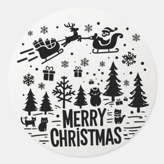 MERRY CHRISTMAS b&w clip art Ronde Sticker (Voorkant)