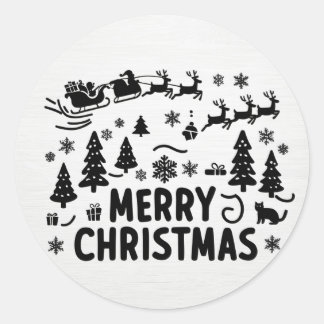 Merry Christmas B & W Clipart Ronde Sticker